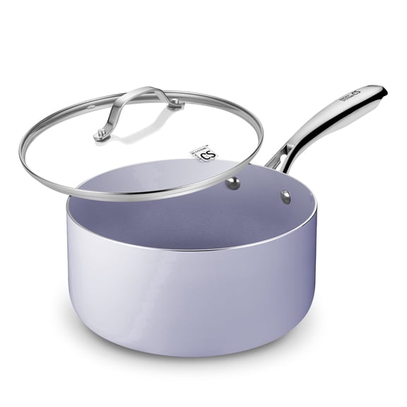 Koch Systeme CS 4-Quart Nonstick Saucepan with Lid, Non-stick Ceramic Coating, Easy to Clean, Purple