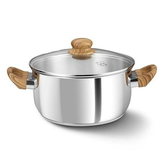 Koch Systeme CS 4QT Stainless Steel Stock Pot with Bakelite Handles, Stainless Steel Pot with Glass Lid, Dishwasher Safe