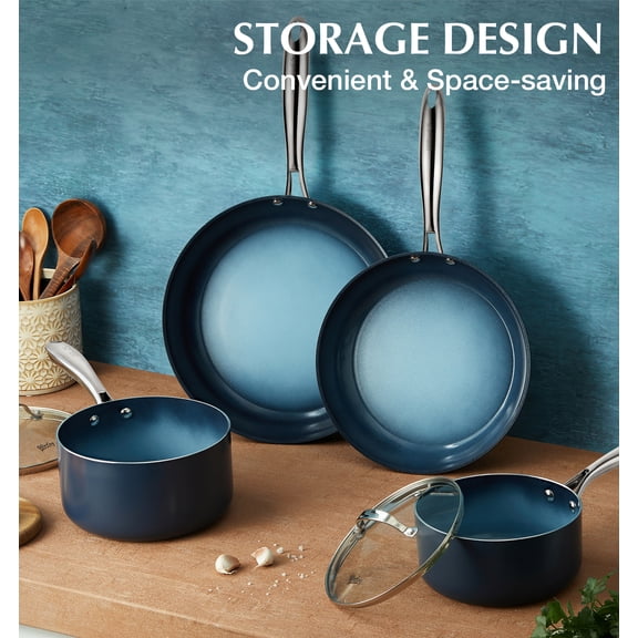Koch Systeme CS 4qt Nonstick Aluminum Stockpot with Dual Handles, Oven Safe & Compatible with All Stovetops, Gradient Blue