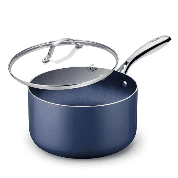 Koch Systeme CS 4qt Nonstick Saucepan with Lid, Ceramic Non-stick Coating, Dishwasher Safe, Gradient Blue