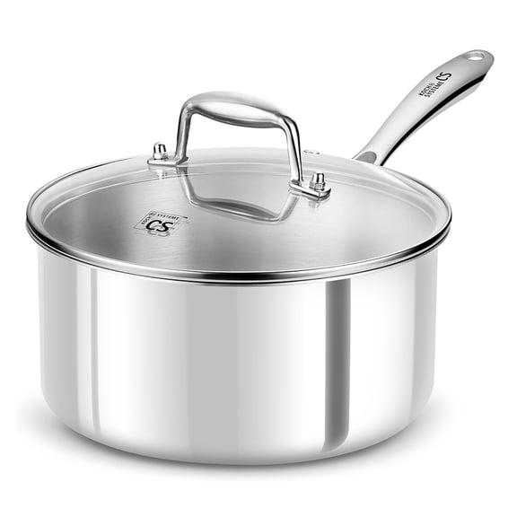Koch Systeme CS 4qt Tri-Ply Stainless Steel Saucepan with Lid, Induction Compatible, Dishwasher Safe