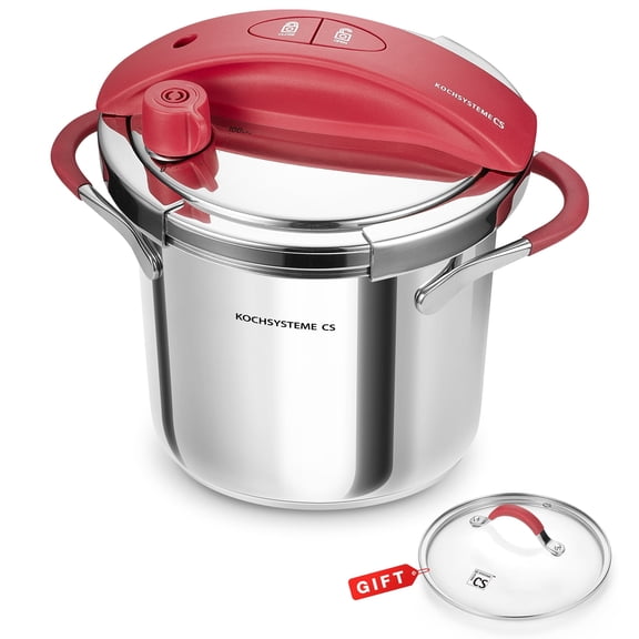 Koch Systeme CS 5.5L Stainless Steel Pressure Cooker Set, Uncoated Finish, Double Ears and Glass Lid, Induction Ready