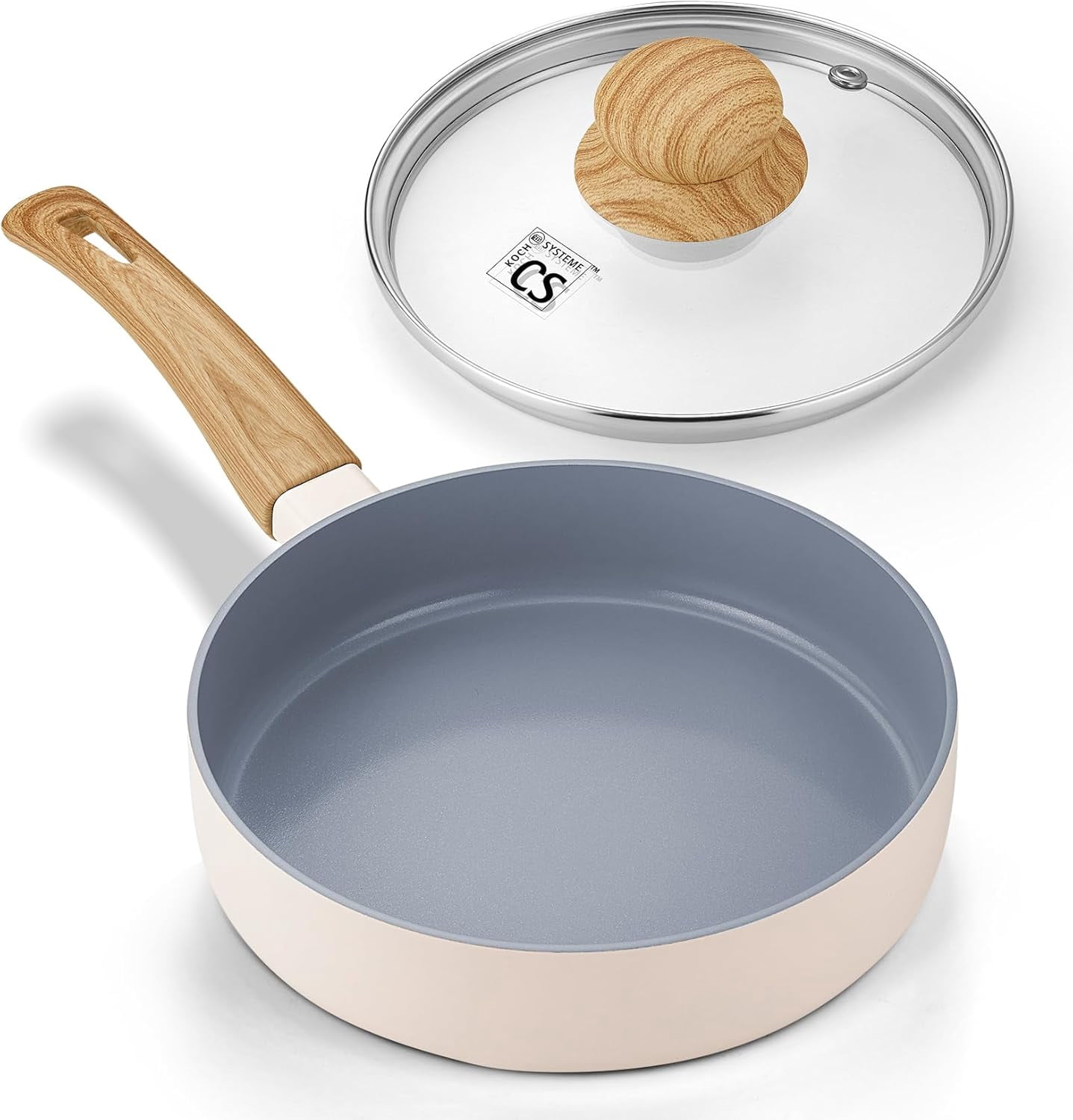 KOCH SYSTEME CS 6 Inch Frying Pan with lid,Small Egg Pan with Nonstick Ceramic Interior, Mini Omelette Pan with Stay-Cool Handle