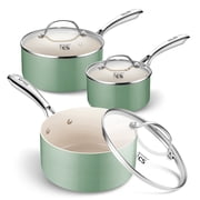 Koch Systeme CS 6-Piece Ceramic Non-Stick Saucepan Set, 1QT & 2QT & 3QT Sauepan with Lids, Compatible with All Stovetops, Green