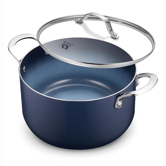 Koch Systeme CS 6-Quart Nonstick Stockpot with Lid, Ceramic Nonstick Coating, Dishwasher Safe, Blue
