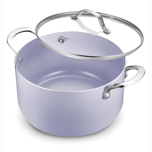 Koch Systeme CS 6-Quart Nonstick Stockpot with Lid, Nonstick Ceramic Coating, Dishwasher Safe, Purple