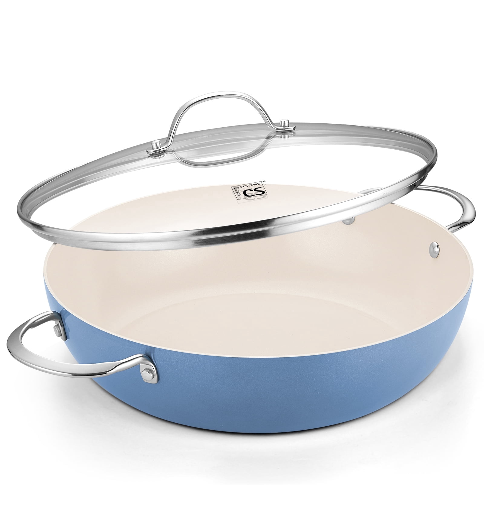 Koch Systeme CS 6QT Non-Stick Deep Frying Pan with Lid, Saute Pan with Aluminum Ceramic Coating, Dishwasher and Oven Safe, Blue