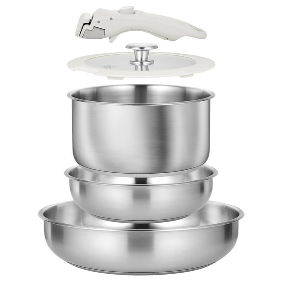 Koch Systeme CS 7-Piece Stainless Steel Cookware Set with Detachable Handle, Induction Compatible, Dishwasher & Oven Safe