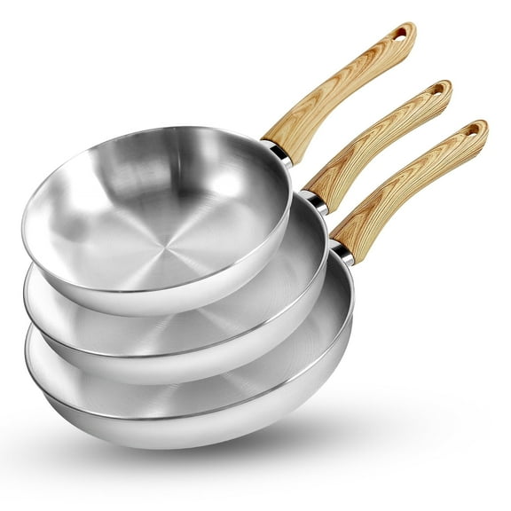 Koch Systeme CS 8+10+12 inch Stainless Steel Frying Pan Set with Heat-resistant Bakelite Handle, Suitable for All Stove, Dishwasher Safe