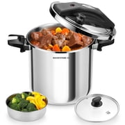 Koch Systeme CS 8.5-Quart Stainless Steel Pressure Cooker, 3-in-1 Olla de Presion, One-Hand Locking, Induction Pressure Cooker, Glass Lid & Steamer
