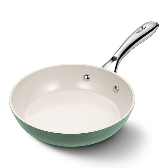 Koch Systeme CS 8 inch Ceramic Non-Stick Frying Pan with Steel Handle, Oven and Dishwasher Safe, Even Heating, Suitable For All Stoves, Eco-Friendly, Green & Gray