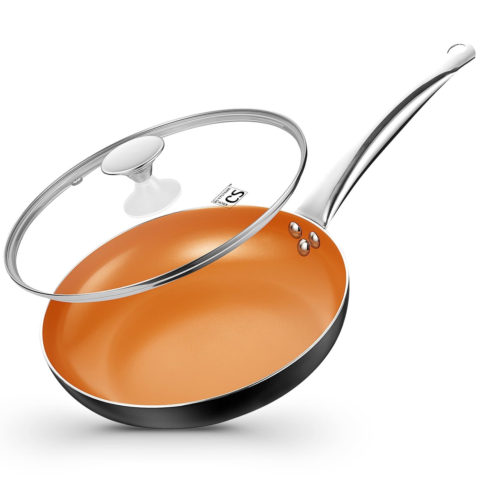 Koch Systeme CS 8 inch Non Stick Frying Pan with Lid , Ceramic Coating Small Skillet, Egg Fry Pan, All Stove Induction Compatible, Copper