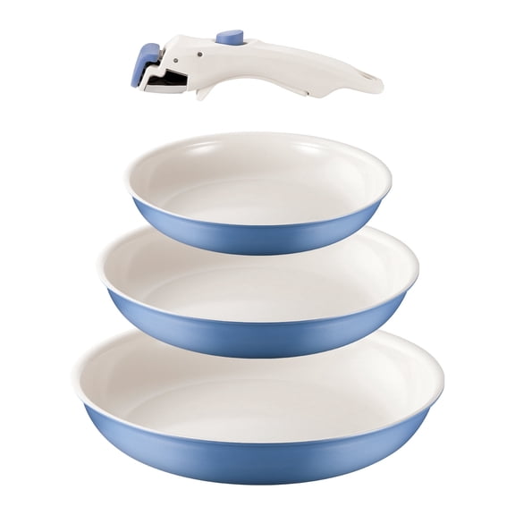 Koch Systeme CS Ceramic Non-Stick Frying Pan Set with Detachable Handle, 3-Piece Induction Compatible Aluminum Frying Pans-8, 9.5, 11 Inch, Easy Storage, Blue