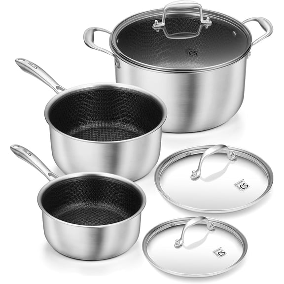 Koch Systeme CS Hybrid Stainless Steel Cookware Set with Lids - 2qt & 3qt Saucepan & 8qt Stock Pot