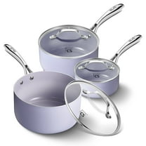 Koch Systeme CS Nonstick Saucepan Set with Lids, 1 2 3QT Cookware Set with Ceramic Nonstick Coating, Oven Safe, Fast and Even Heating, Gradient Purple