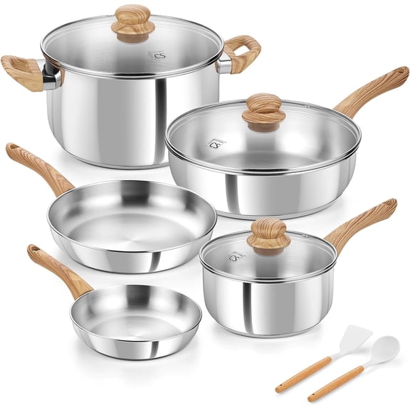 Koch Systeme CS 10 Piece Stainless Steel Coowkare Set with Cool-Touch Bakelite Handle, Professional 18/10 Stainless Steel Pots and Pans Set
