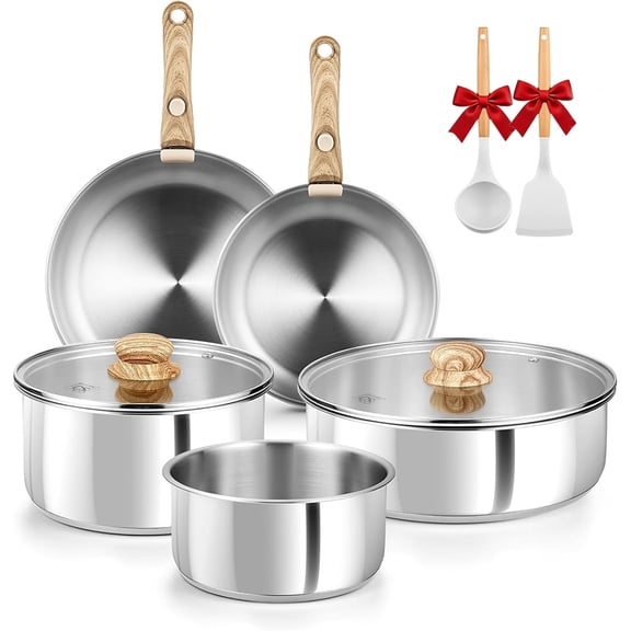 Koch Systeme CS 11pcs Stainless Steel Coowkare Set, Professional 18/10 Stainless Steel Pots and Pans Set with Cool-Touch Handles, Tri-ply Base Cooking Set Induction Compatible