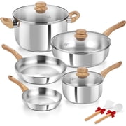 Koch Systeme CS 10pcs Stainless Steel Coowkare Set, Professional 18/10 Stainless Steel Pots and Pans Set with Cool-Touch Handles, Tri-ply Base, Induction Compatible