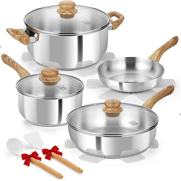 Koch Systeme CS 12 Piece Tri-Ply Stainless Steel Cookware Set, Pots and Pans Set with Cool-Touch Bakelite Handles, Induction Compatible