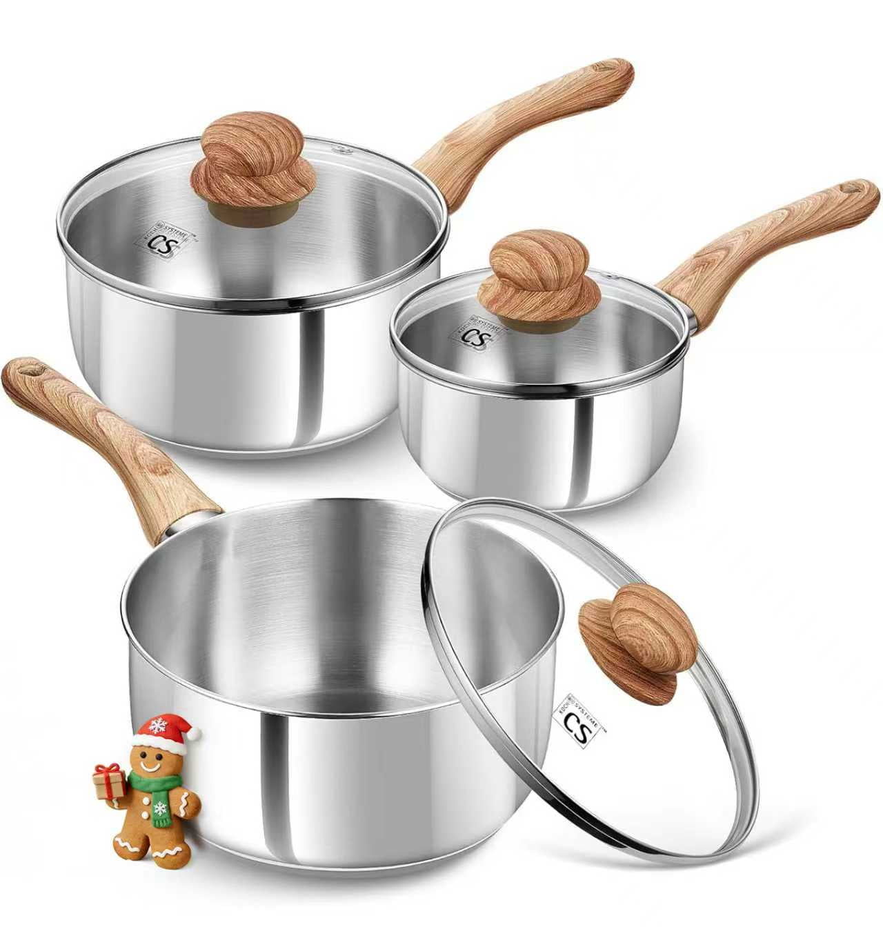 Koch Systeme CS 6 Piece Stainless Steel Sauce Pan Set, 1QT & 2QT & 3QT, Stainless Steel Pot Set with Bakelite Handle, Saucepan Set with Lid, Induction Sauce Pots - Walmart.com
