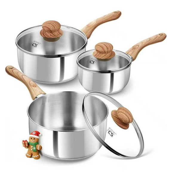 Koch Systeme CS 6 Piece Stainless Steel Sauce Pan Set, 1QT & 2QT & 3QT, Stainless Steel Pot Set with Bakelite Handle, Saucepan Set with Lid, Induction Sauce Pots