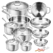 Koch Systeme CS 17 Piece Stainless steel Pots and Pans Set with Stay-Cool Handle, Suitable for All Stovetops, Oven Safe