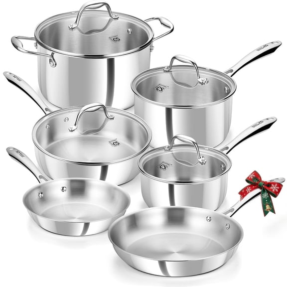 Koch Systeme CS Tri-Ply 10 Piece Stainless Steel Cookware Set, Professional Kitchen Pots and Pans Set, Oven & Induction Safe