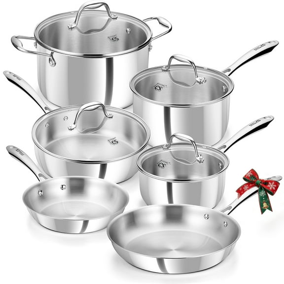 Koch Systeme CS Tri-Ply 10 Piece Stainless Steel Cookware Set, Professional Kitchen Pots and Pans Set, Oven & Induction Safe