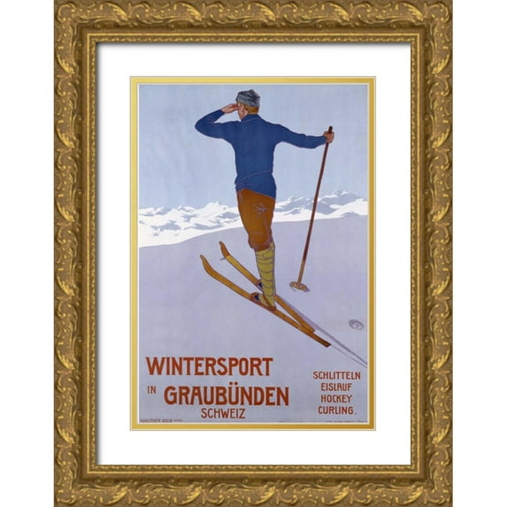 Koch, Walter 14x18 Gold Ornate Wood Framed with Double Matting Museum Art Print Titled - Wintersport In Graubunden