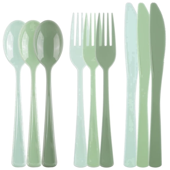 Kochorie 300 Pieces Sage Green Plastic Silverware, Heavy Duty Disposable Utensils with Forks Spoons Knives, Cutlery for Graduation Wedding Party