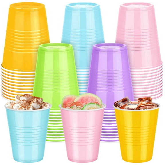 Kochorie 50 Pack Disposable Plastic Cups 12 Ounce Drinking Party Cups Bulk Party Cups for Spring Easter Parties Wedding Birthday Graduation Picnics Events, Pastel Rainbow