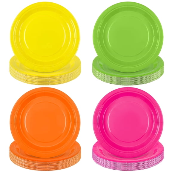 Kochorie 72 Pack 7 inch Neon Disposable Paper Plates Bulk Heavy Duty, Glow Party Tableware Decor Supplies for Birthday Dinner Wedding Events