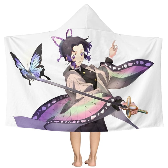 Kochou Shinobu Pattern Beach Poncho - Microfiber - Towel - Kids Lightweight And Practical Essential For Beach Vacation