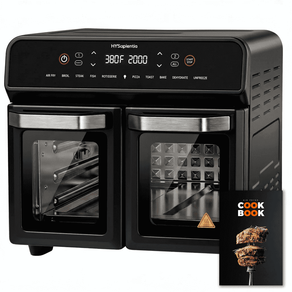 24QT 1800W Internal Stainless Steel Dual Zone Air Fryer Oven with Rotisserie Easy to Use