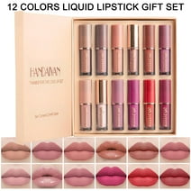 Kocwell 12 Colors Velvet Matte Liquid Lipstick Set, Waterproof Long Lasting Quick-drying Non-Stick Cup Nude Lip Stain Kit, Up to 24H Wear, Professional Lip Makeup Gift Kit for Women