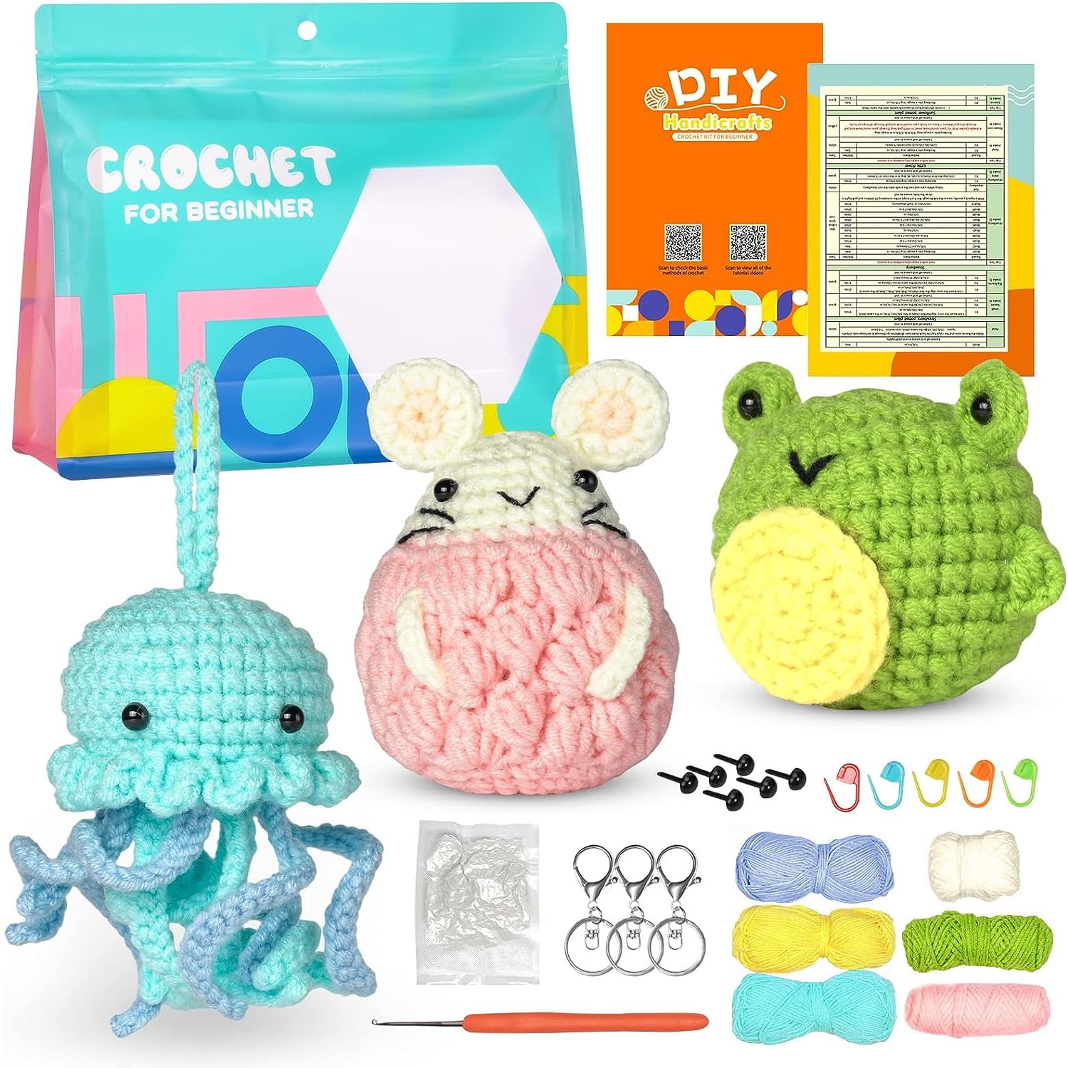 Crochet Starter Kit For Beginners - Learn To Make 4 Animals (Dragon, Bee, Octopus, Crab) With Video Tutorials - View #7