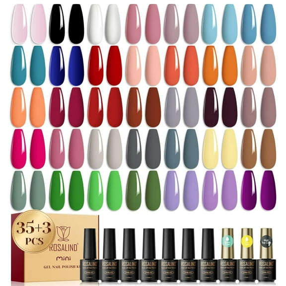 Wiher Glitter Gel Polish Set, 38 Pcs Glitter Hot Pink Glitter Blue Purple Gel Nail Polish with Base & Top Coat, Soak off Need U V/LED Macaron Rainbow Colors Nail Art Gift