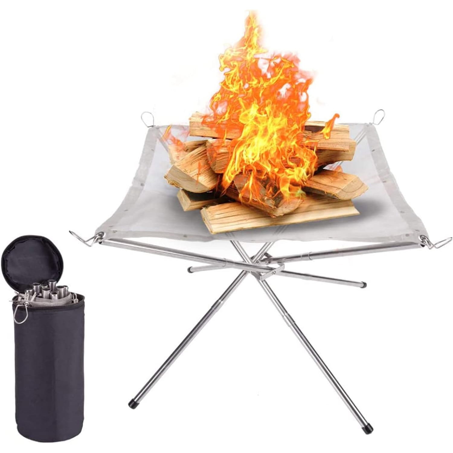 Portable Outdoor Fire Pit Camping Stainless Steel Mesh Fireplace Foldable for Outdoor Patio