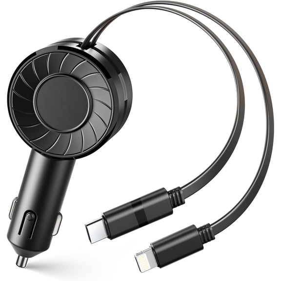 Wiher Retractable Fast Car Charger compatible for iPhone and Android with Dual Port USB C Cables 4-in-1 with Ports Adapter Car interior Accessories Black