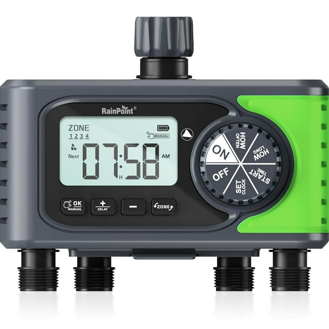 Wiher Sprinkler Timer, 4 Zone Water Timer, 4 Outlets Hose Timers for