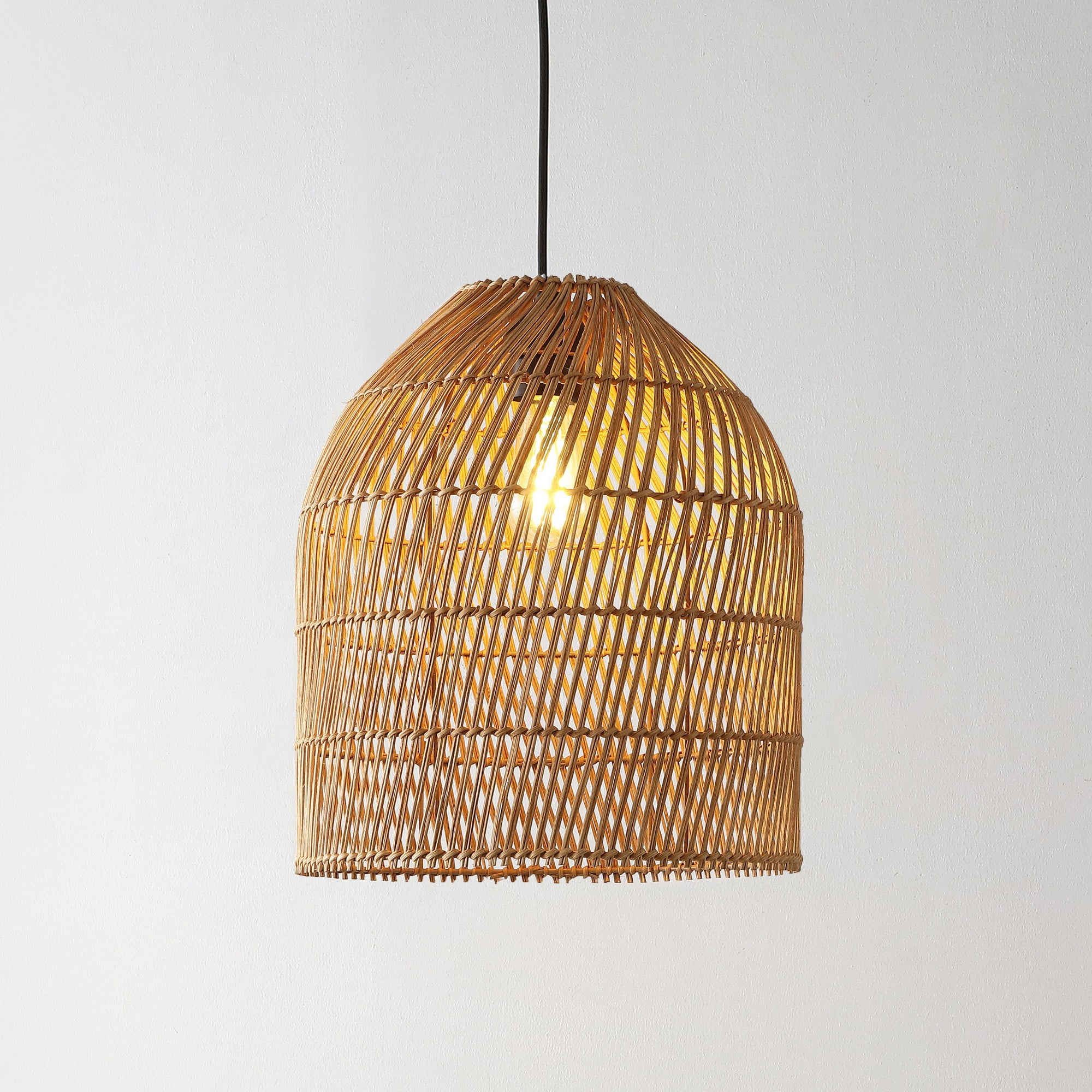 Bohemian Swirl 13" LED Pendant with Adjustable Rattan Shade, Brown