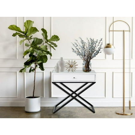 Koda 23" White End Side Table with Glass Top, Drawer & Metal Base