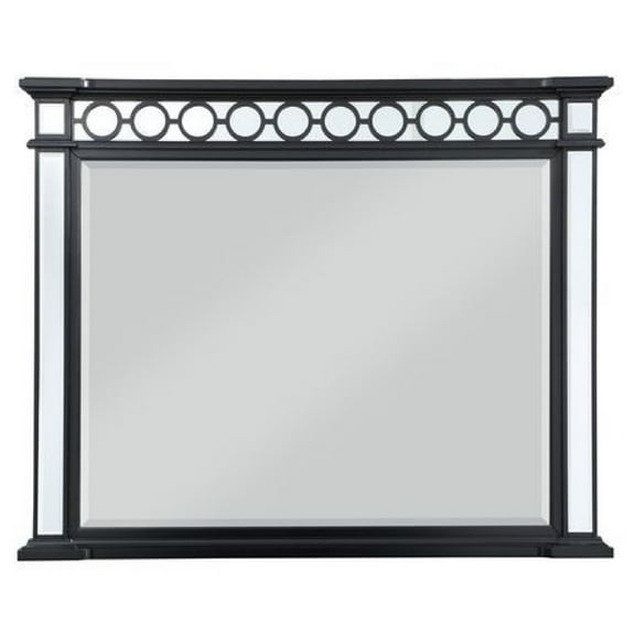 Koda 52 Inch Wall Mirror, Molded Trim, Circular Cut Out Design, Black