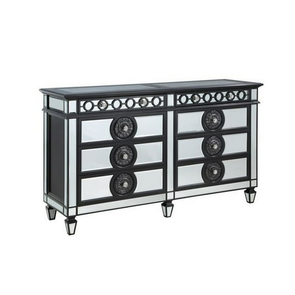 Koda 68 Inch 8 Drawer Wood Dresser Mirror Trim Sunburst Black Silver