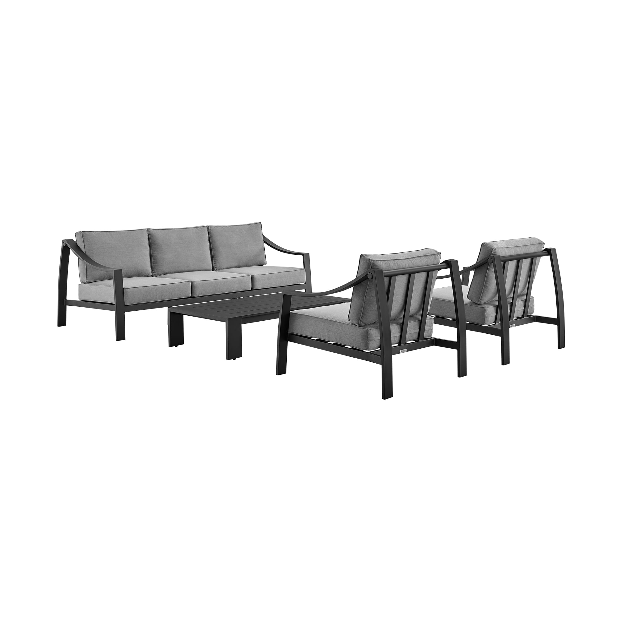 Koda Black Aluminum Outdoor Coffee Table with Gray Cushions