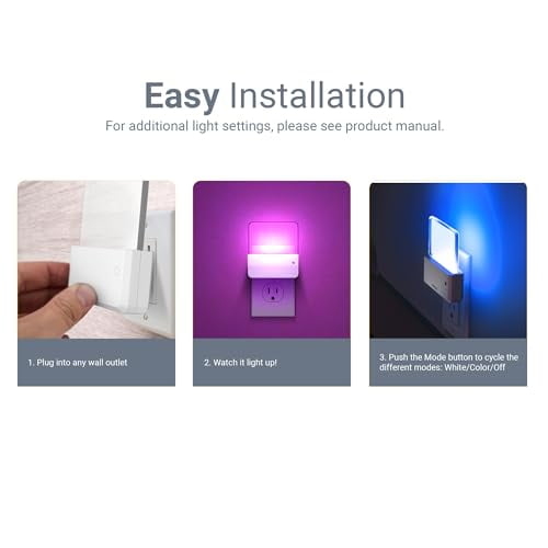 Koda Color Changing LED Night Light (4-Pack) - Plug Into Wall, Dimmable, Energy-Efficient LED Night Lights with Dusk-to-Dawn Sensor for Bathroom, Hallway, Bedroom, - Room