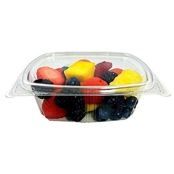 Koda Cup 12 oz. RPET Clear Hinged Deli Meal Prep Fruit Salad Display Food Storage Containers (12)