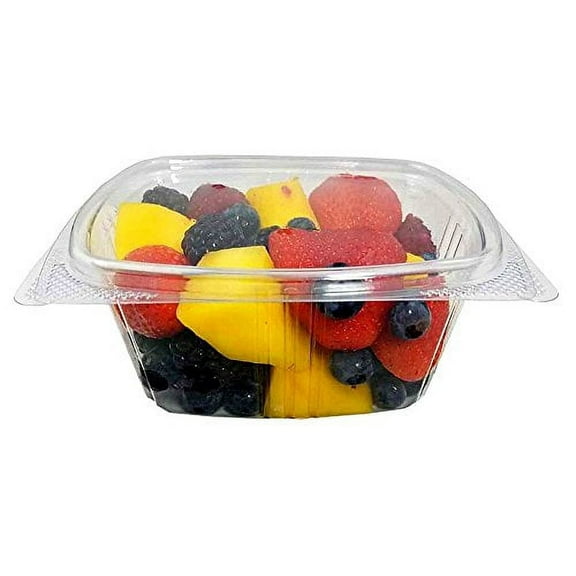 Koda Cup 16 oz. (Pint Size) RPET Clear Hinged Deli Meal Prep Fruit Salad Display Food Storage Containers (Pack of 12)
