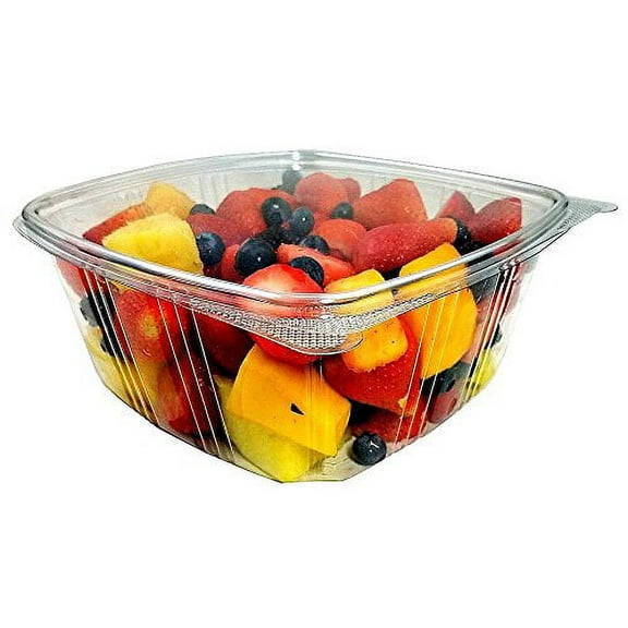 Koda Cup 64 oz. (Gallon-Size) RPET Clear Plastic Hinged Lid Deli Meal Prep Fruit Salad Display Food Storage Containers 100% BPA Free (Pack of 200)