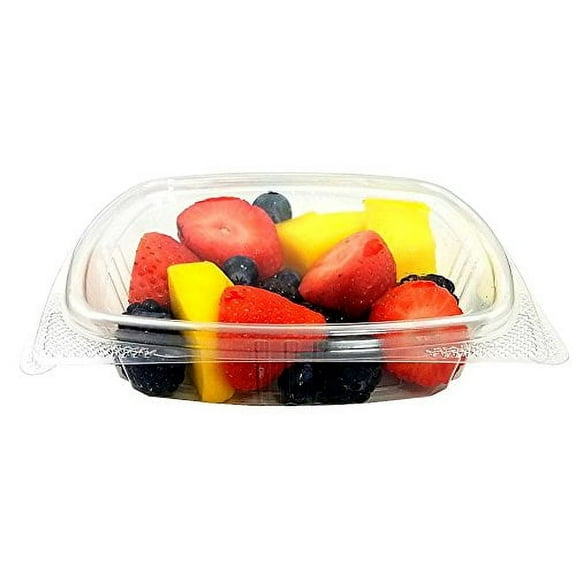 Koda Cup 8 oz. RPET Clear Plastic Hinged Lid Deli Meal Prep Fruit Salad Display Food Storage Containers (Pack of 12)